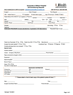 University of Miami Hospital OR Scheduling Request