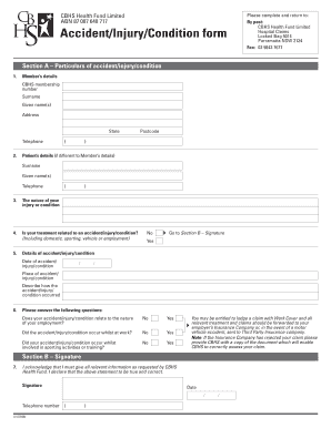 CBHS Accident Injury Condition Form
