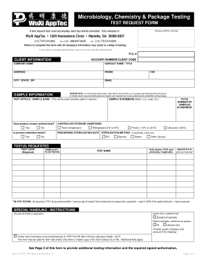 WuXi AppTec Test Request Form