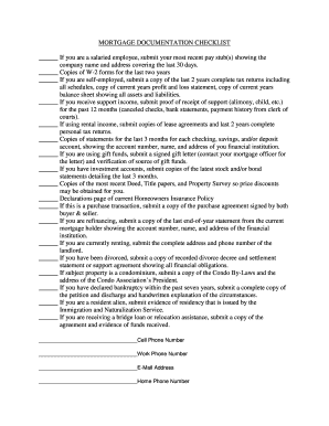 Mortgage Documentation Checklist