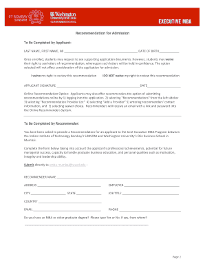 Recommendation for Admission