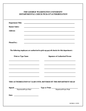 Departmental Check Pick-Up Authorization