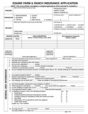 Equine Farm and Ranch Insurance Application