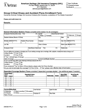 Group Critical Illness and Accident Plans Enrollment Form