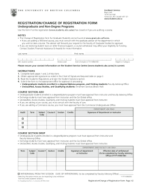 UBC Registration Change Form