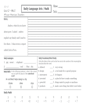 Daily Language Arts and Math Worksheets