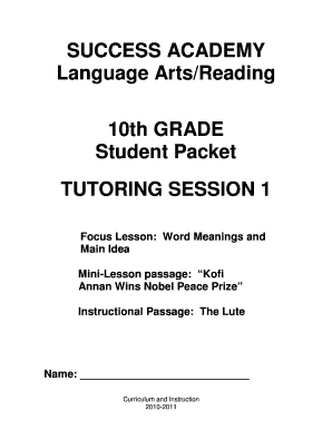 10th Grade Language Arts Student Packet