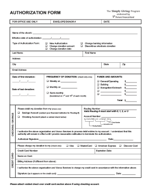 Church Donation Authorization Form