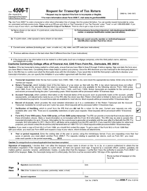 IRS Form 4506-T Request for Transcript of Tax Return