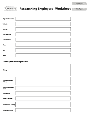 Researching Employers Worksheet