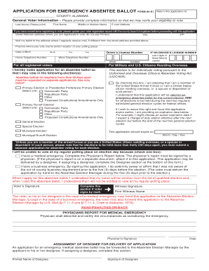 Alabama Emergency Absentee Ballot Application