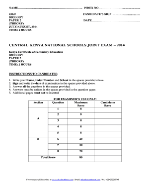 Kenya Certificate of Secondary Education Biology Exam