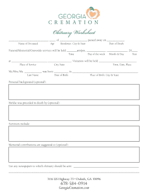 Obituary Worksheet