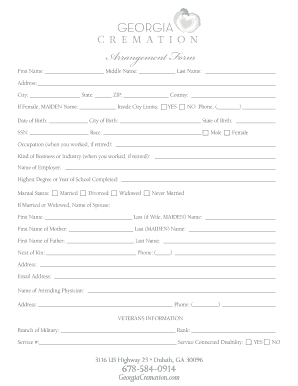 Georgia Cremation Arrangement Form