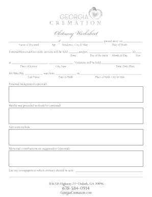 Obituary samples for mother - obituary worksheet