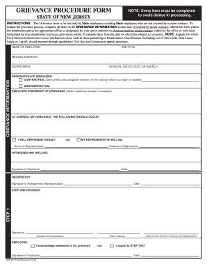 New Jersey State Employee Grievance Form
