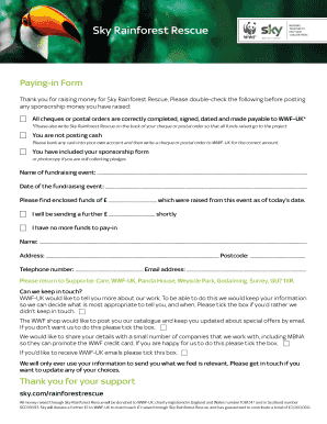 Sky Rainforest Rescue Paying-in Form