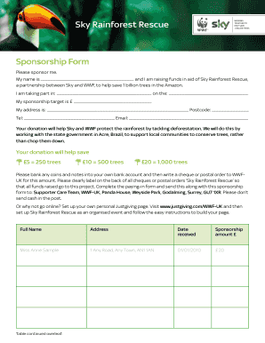 Sky Rainforest Rescue Sponsorship Form