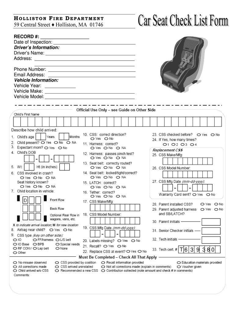 Fillable Online Car Seat Check List Formdoc Fax Email Print pdfFiller