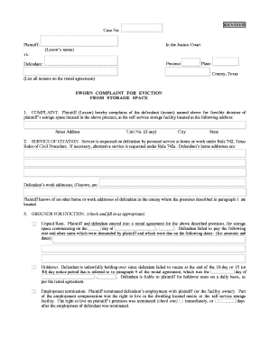 Storage rental agreement template - SWORN COMPLAINT FOR EVICTION FROM STORAGE SPACE - txssaweborg