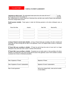 Partial Payment Agreement for Self-Service Storage