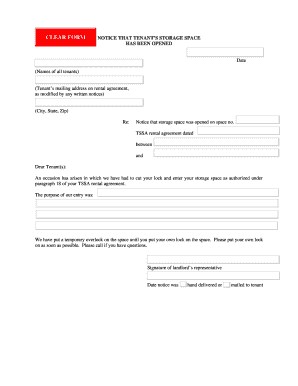 Notice of Storage Space Opening