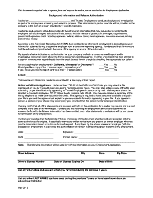 Background Information and Release Authorization Form