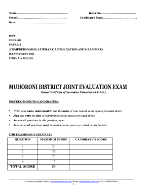 Kenya Certificate of Secondary Education English Exam