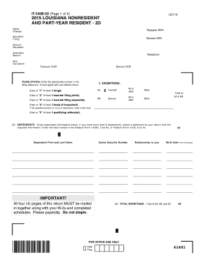 Louisiana Nonresident and Part-year Resident Tax Return 2D
