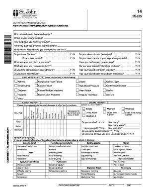 Outpatient Wound Center New Patient Questionnaire