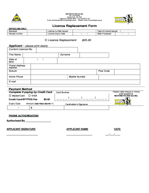 Motorcycling SA Licence Replacement Form