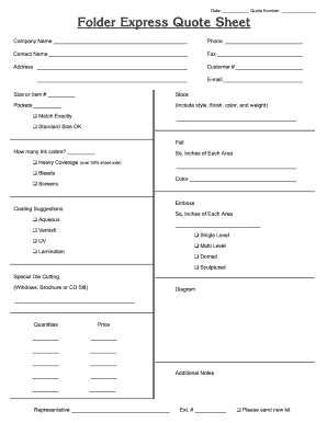 Folder Express Quote Sheet