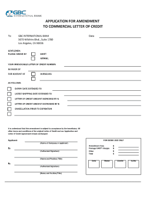 Application for Amendment to Commercial Letter of Credit