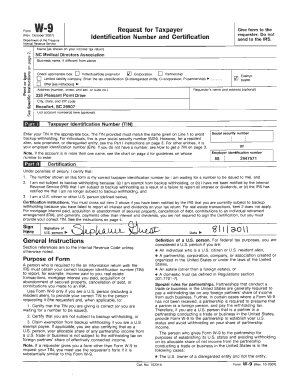 Form W-9 Request for Taxpayer Identification Number and Certification