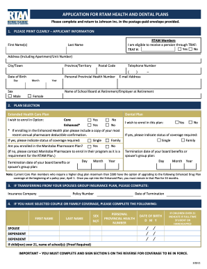 RTAM Health and Dental Plan Application