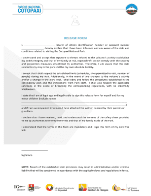 Cotopaxi National Park Release Form