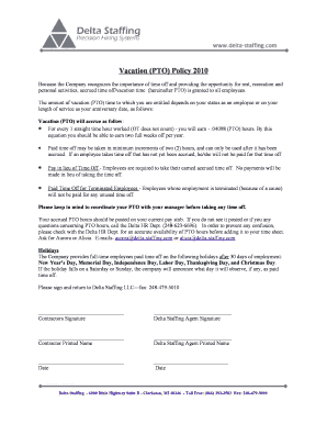 Vacation PTO Policy Agreement