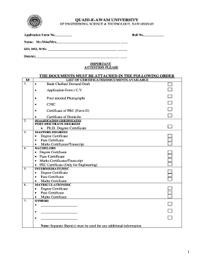 Quaid-e-Awam University Teaching Application Form