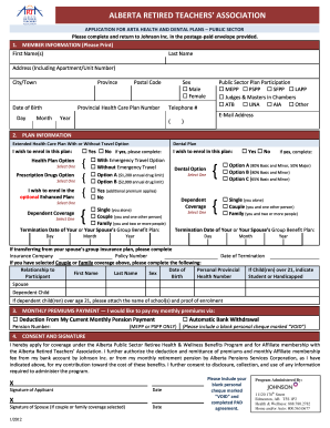 Alberta Retired Teachers' Association Health and Dental Plan Application