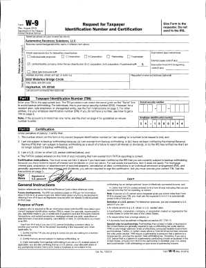 Form W-9 Request for Taxpayer Identification Number and Certification