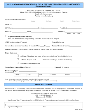 Alberta Retired Teachers' Association Membership Application