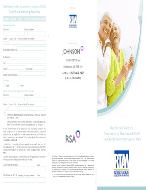 RTAM Trip Cancellation/Interruption Plan Enrollment Form