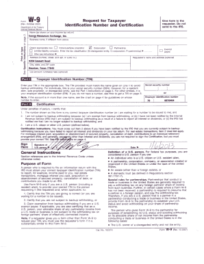 Form W-9 Request for Taxpayer Identification Number and Certification
