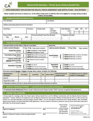 Private Sector Retiree Benefit Plan Application