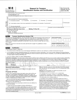 Form W-9 Request for Taxpayer Identification Number and Certification