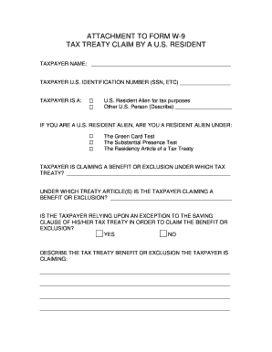 Form W-9 Tax Treaty Claim