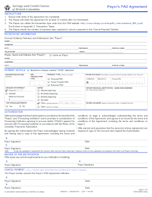 Payor's PAD Agreement