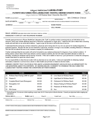 Wayne HealthCare Patient Self-Directed Lab Testing Order/Consent Form