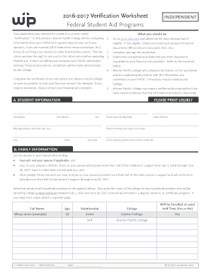 2016-2017 Verification Worksheet