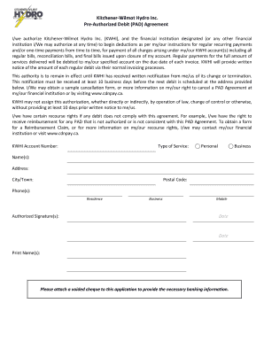 Kitchener-Wilmot Hydro Pre-Authorized Debit Agreement